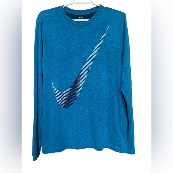 Nike Dri-Fit Mens Long Sleeve Crew Neck T Shirt Size M Blue - Picture 1 of 5